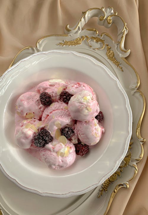 Sweet Ice Cream Scoops on an Elegant Ceramic Bowl 