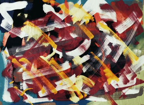 Dynamic abstract painting featuring bold, vibrant colors and energetic brush strokes, embodying modern expressionism.