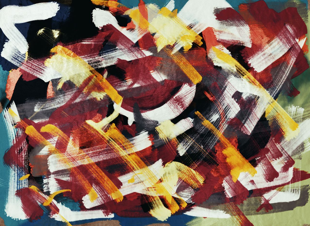 dynamic abstract painting featuring bold vibrant colors and energetic