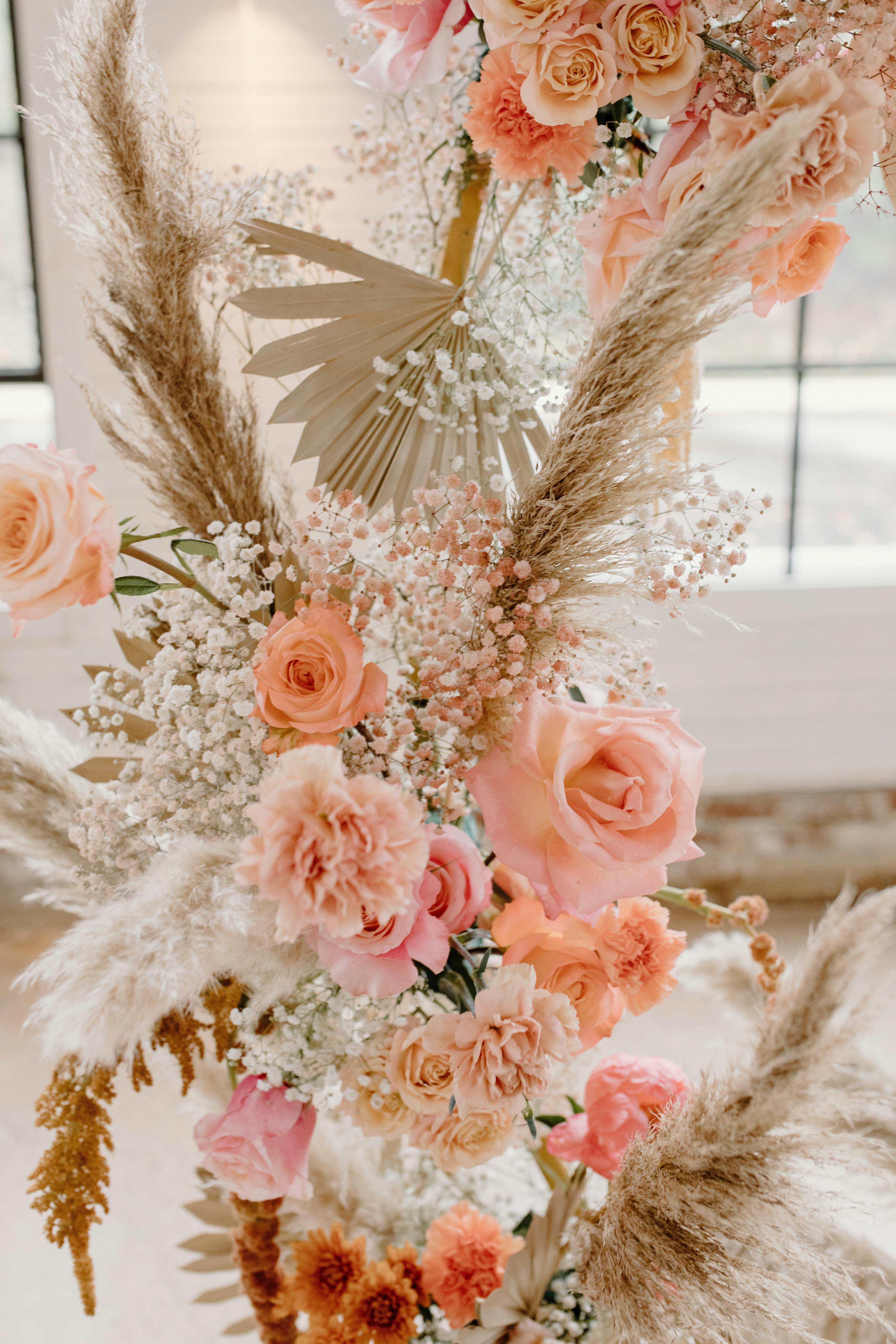 Pink Roses and White Babys Breath Flowers Bouquet