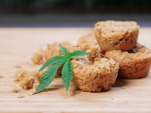 Photo of Cannibis Leaves Leaning on Muffins
