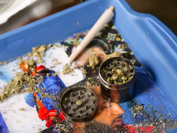 Close-Up Photo Of Weed Grinder On Tray