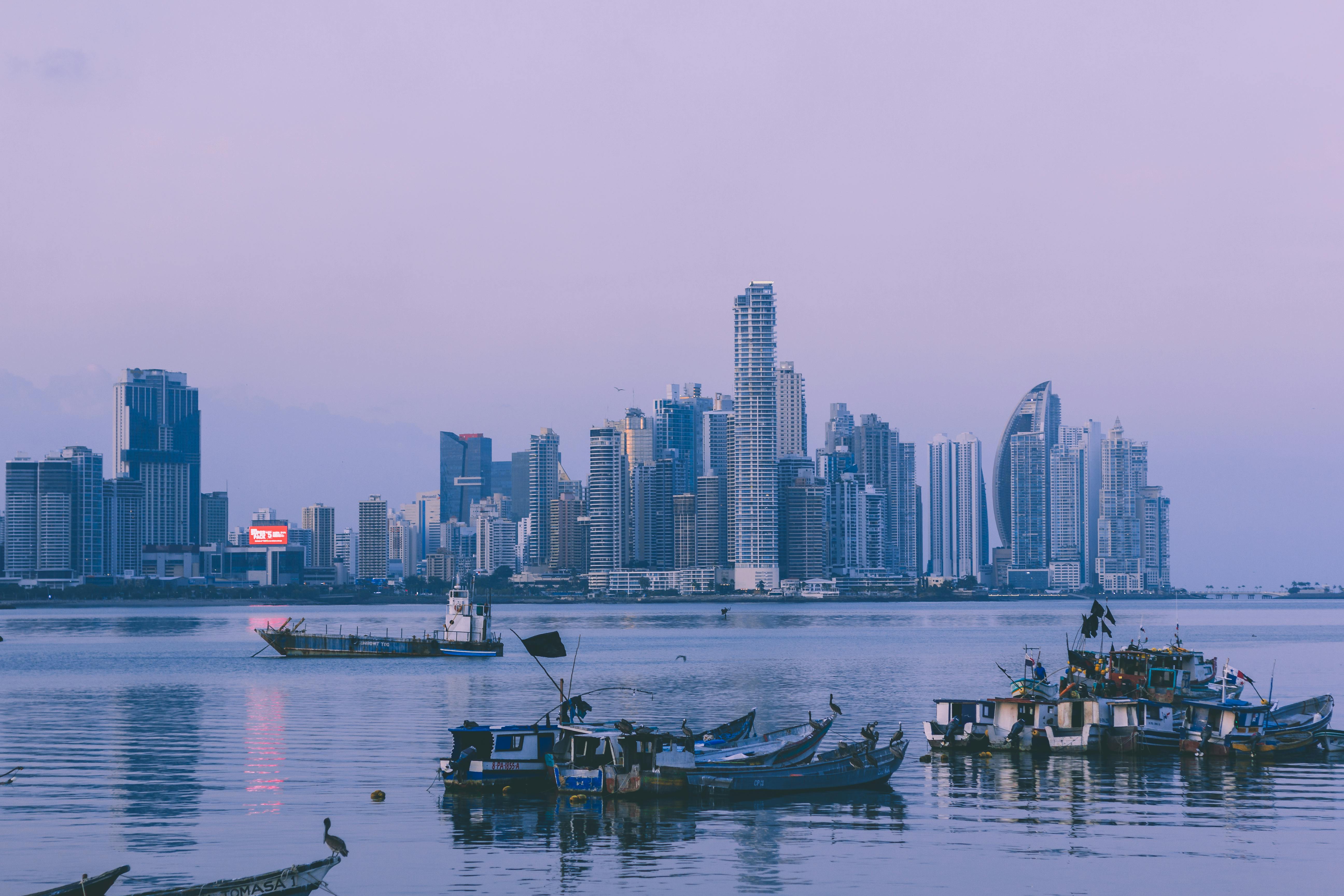 Travel eSIM in Panama — stunning view of Panama City skyline with boats at dusk