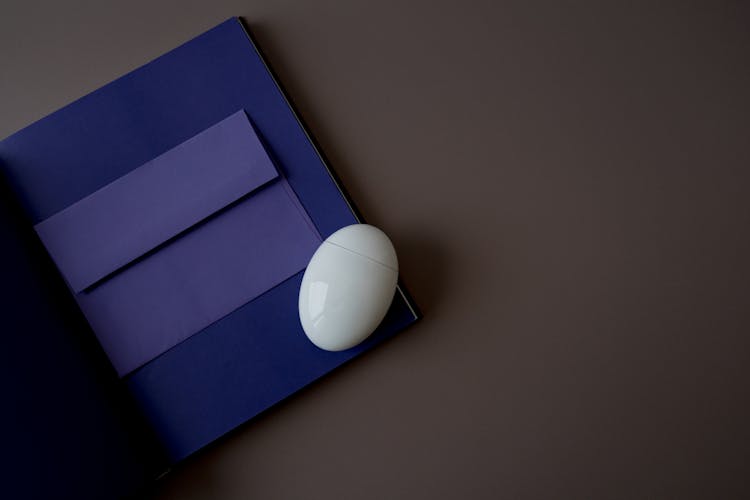 White Egg Over A Blue Folder