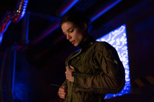 
A Woman Unzipping Her Jacket
