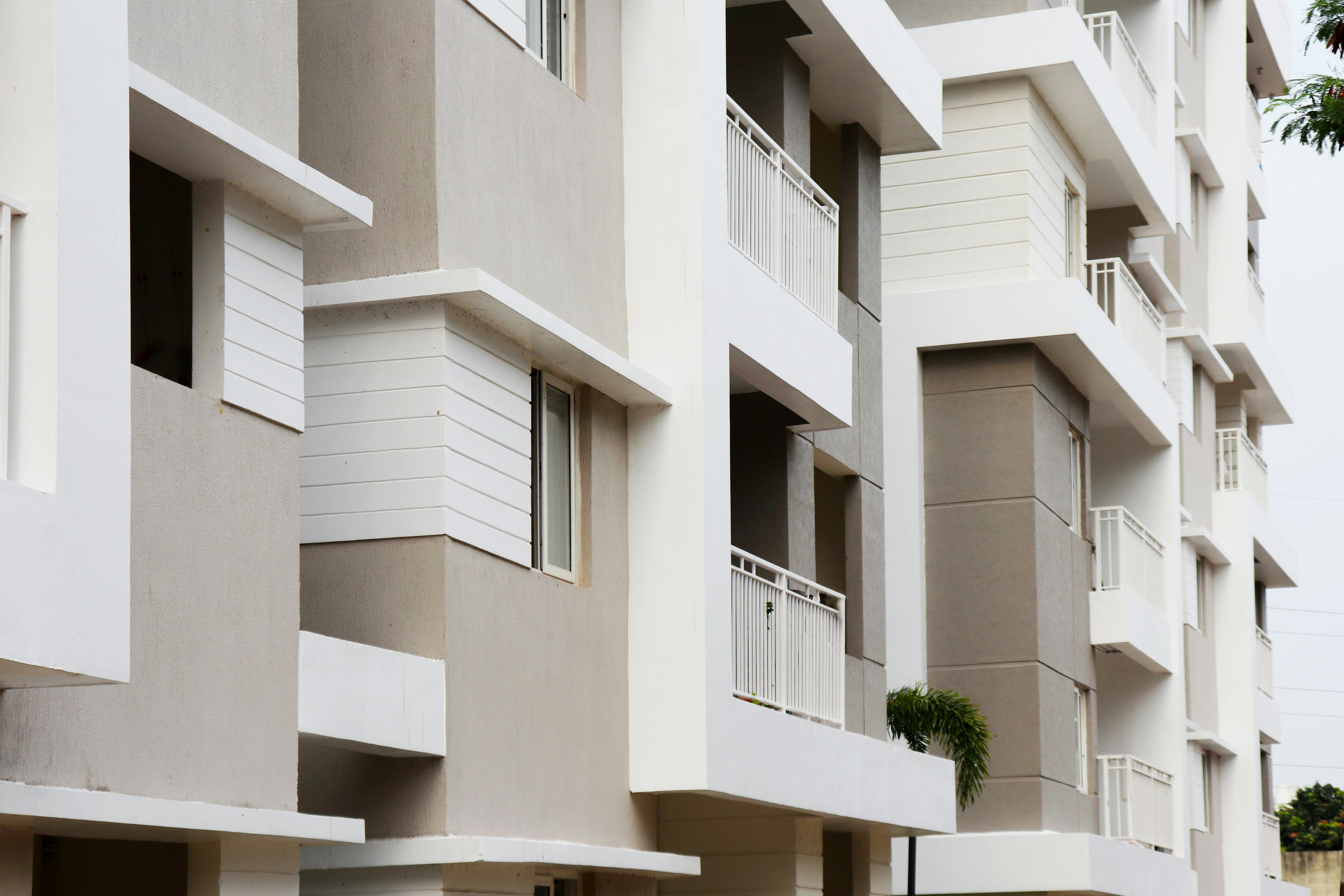 A modern apartment building exterior with balconies in Hyderabad, India.