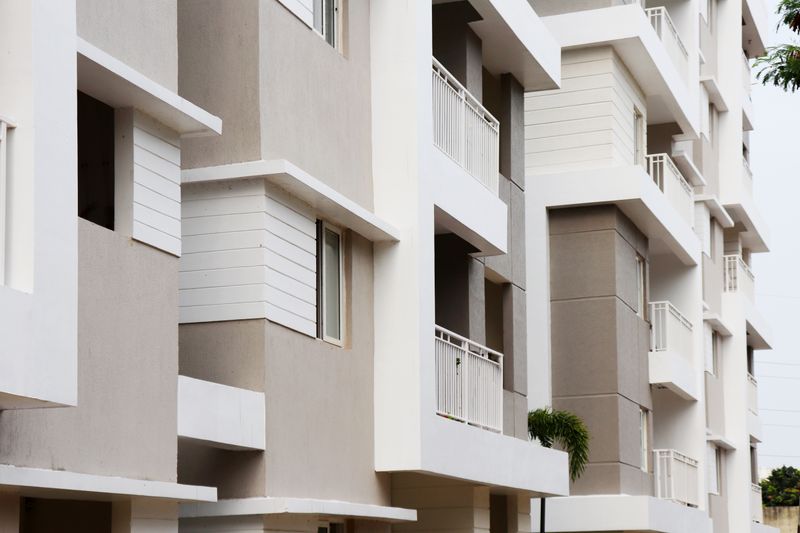 Modern apartment building with balconies in Hyderabad