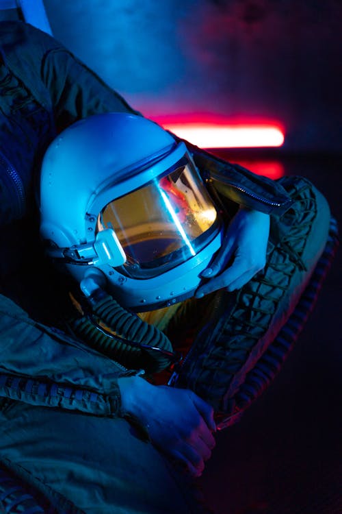 Woman Wearing A Spacesuit And Blue Helmet