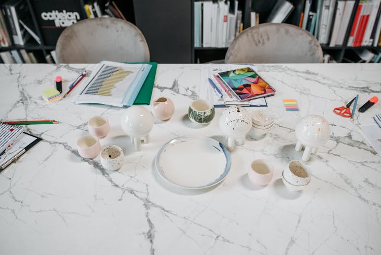 White, Decorative Containers On Table