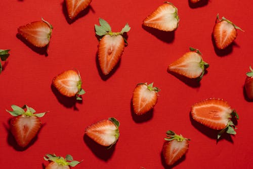 Strawberries on Red Background