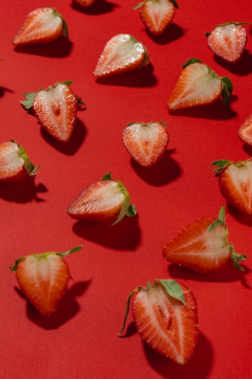 Close-Up Shot of Slices of Strawberries