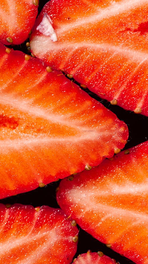 Close-Up Shot of Slices of Strawberries