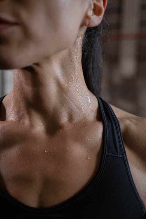 Close-Up View of a Woman Sweating