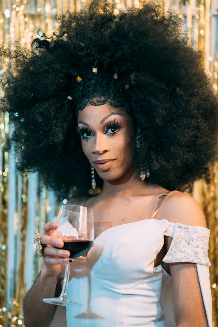 Queer Fancy Man In Dress And Wig