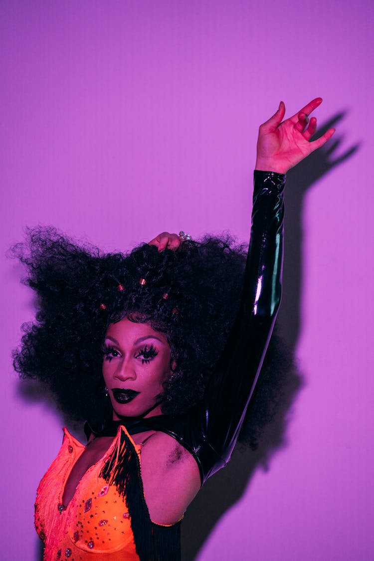 Black Drag Queen In Wig And Makeup