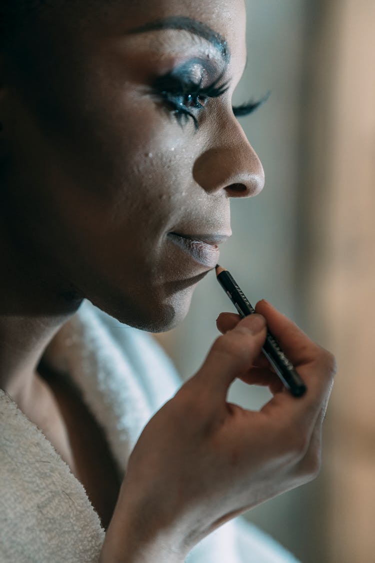 Crop Woman Applying Lip Liner