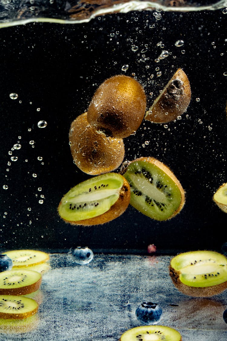 Sliced Kiwis Underwater