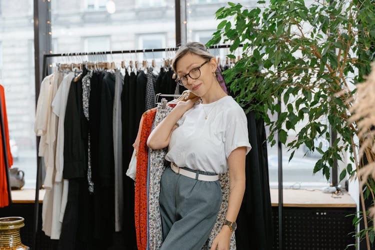 A Woman Shopping For Clothes