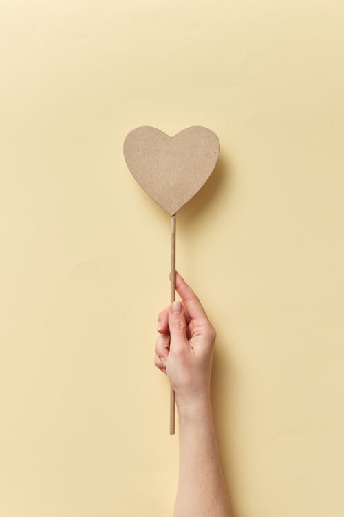 Hand Holding a Heart Shaped Cardboard on a Stick 