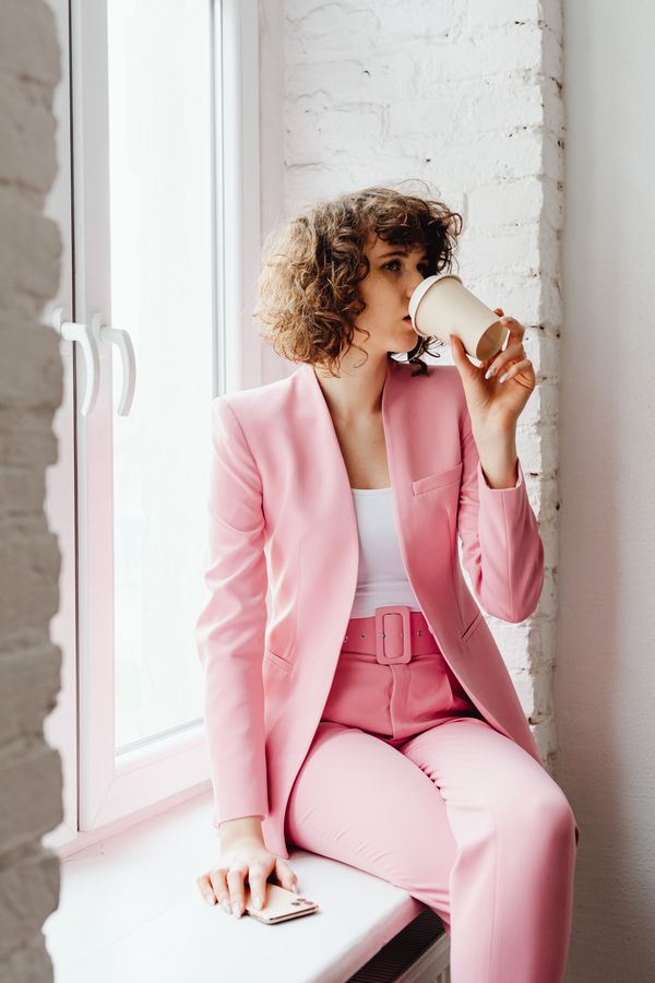 Pink double-breasted blazer dress