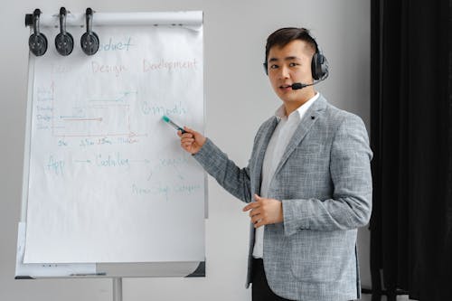 Man in Gray Suit Working as a Call Center Agent