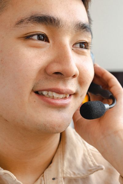 Call center agent smiling