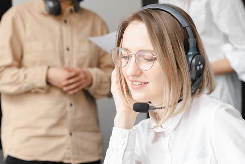 Shallow Focus of Woman Working in a Call Center