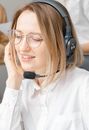 Shallow Focus of Woman Working in a Call Center