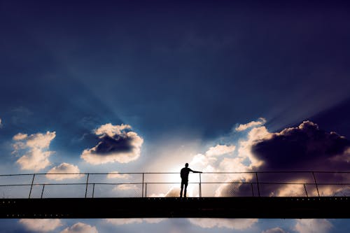Free Man In The Middle Of A Bridge Stock Photo