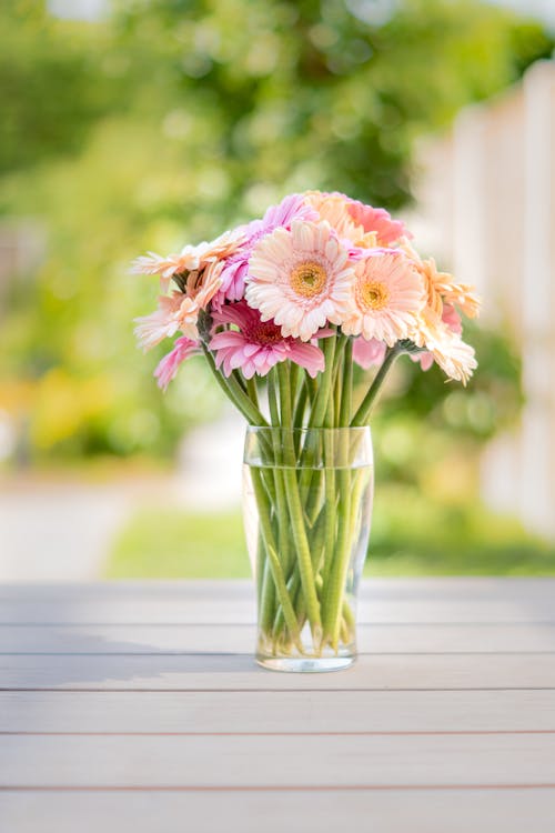 Flowers in Clear Glass Vase