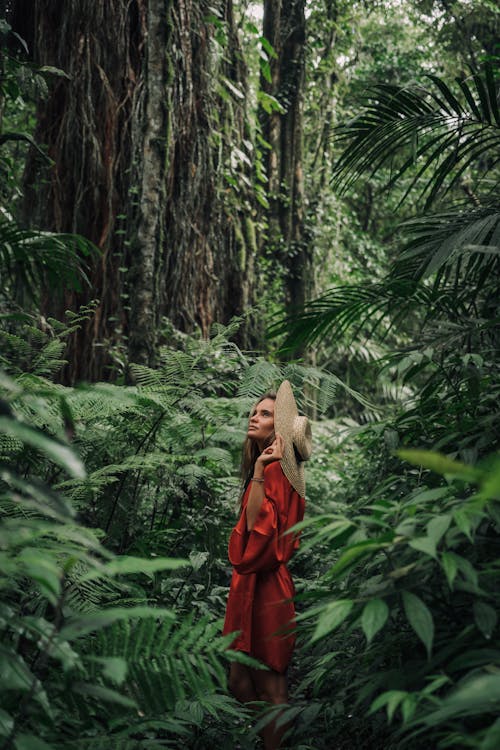 A Woman Standing in the Middle of a Forest