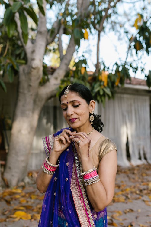 A Portrait of a Woman in Traditional Indian Clothing