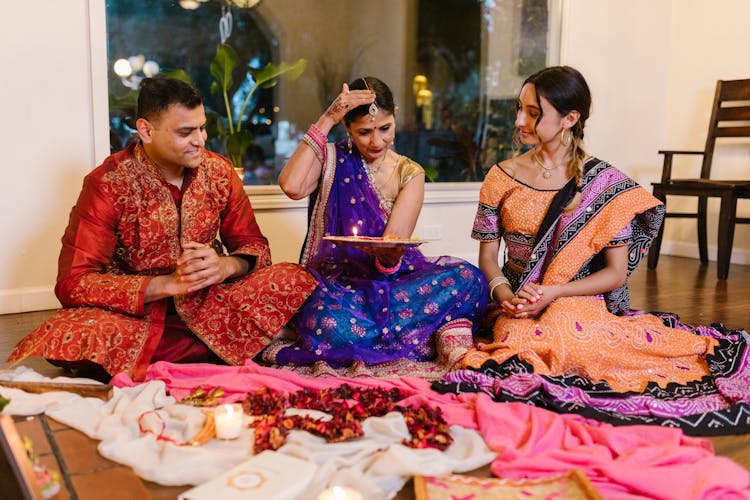 Family On A Traditional Ceremony In India 