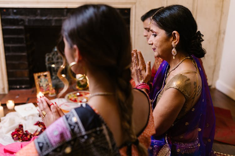 A Family Praying During Diwali