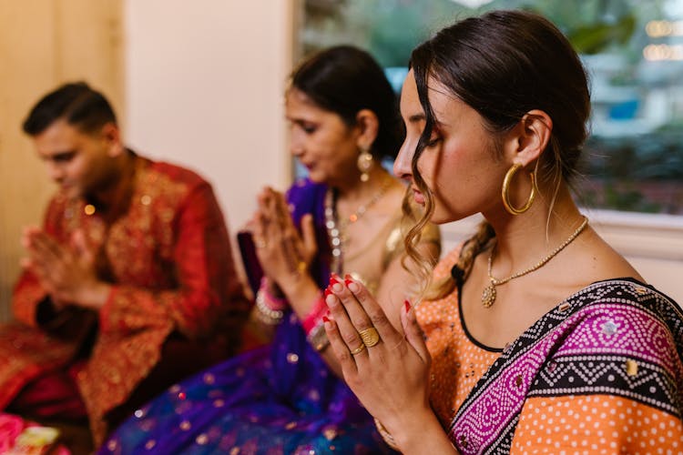 Family On A Traditional Ceremony In India 