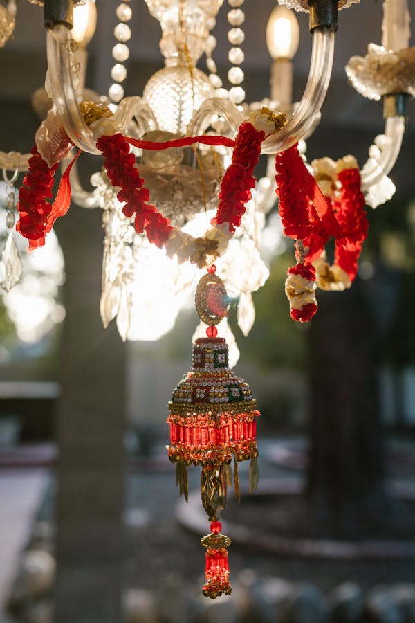 Red and Gold Floral Pendant Lamp