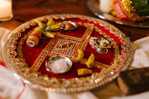 Free An intricately decorated Puja Thali used in traditional Indian religious rituals, featuring cultural elements. Stock Photo