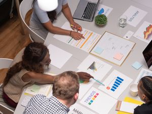 Business team organising a complex company strategy