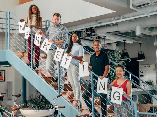 Coworkers Standing on a Stairway