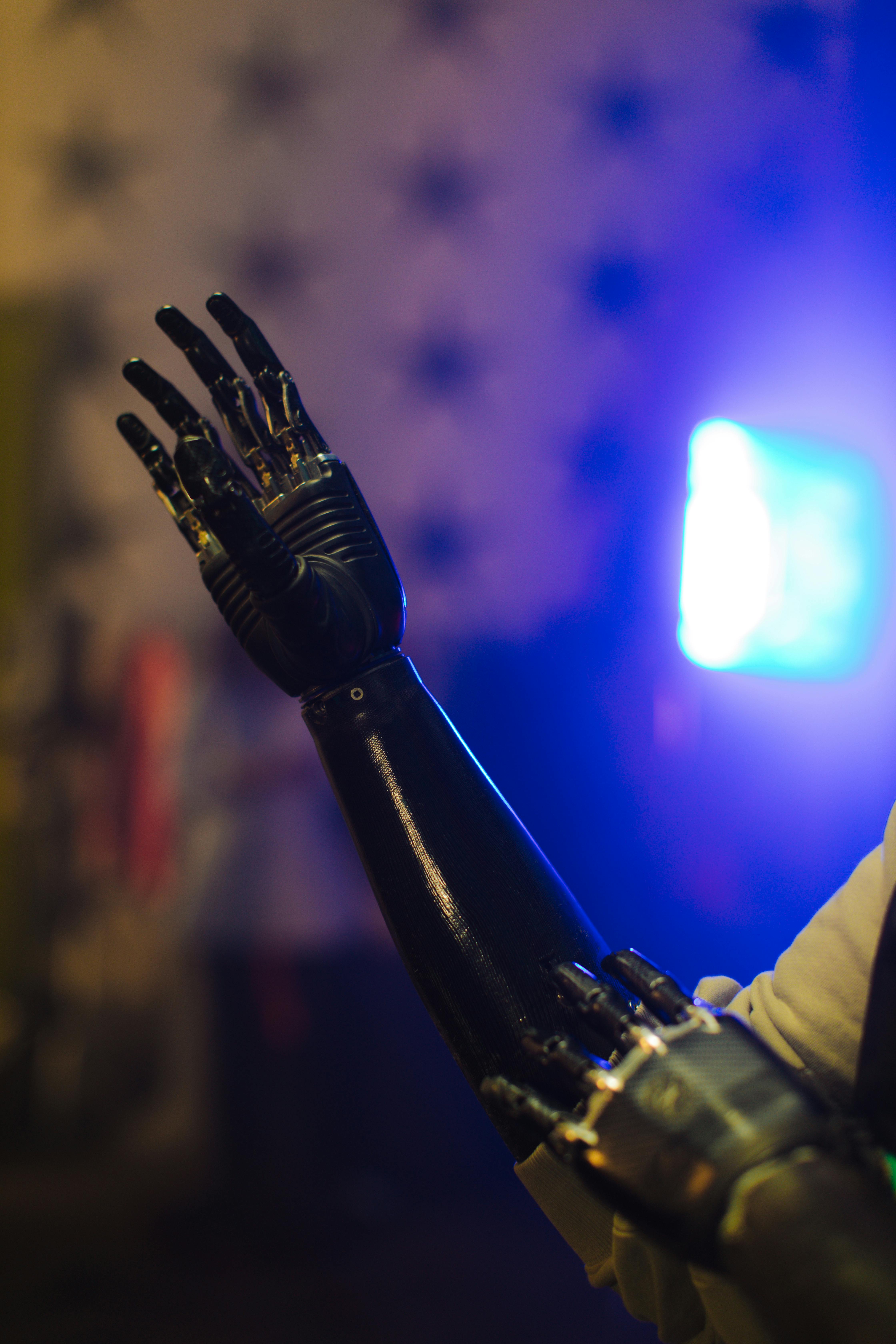 illuminated hands of a robot