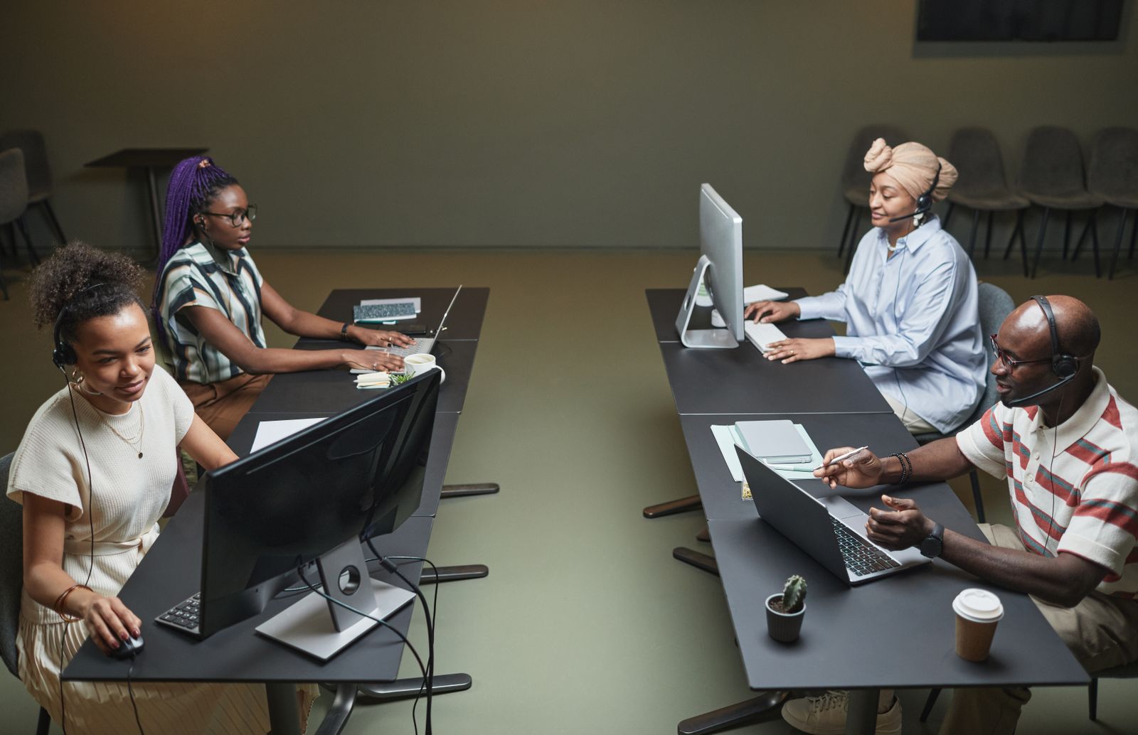Support team working through customer workflows