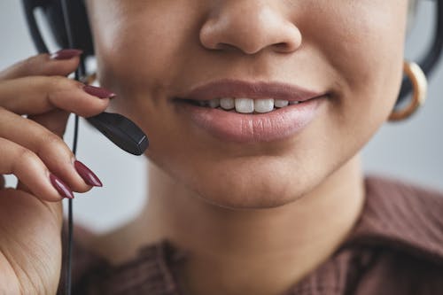 Microphone Close to Mouth of Call Center Worker