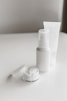 Elegant close-up of skincare products with a clean, minimalist look.