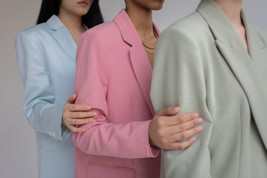 Row of diverse women in formal wear