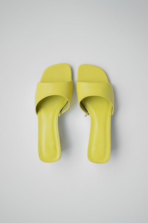 Free Stylish neon yellow square toe feminine shoes Stock Photo