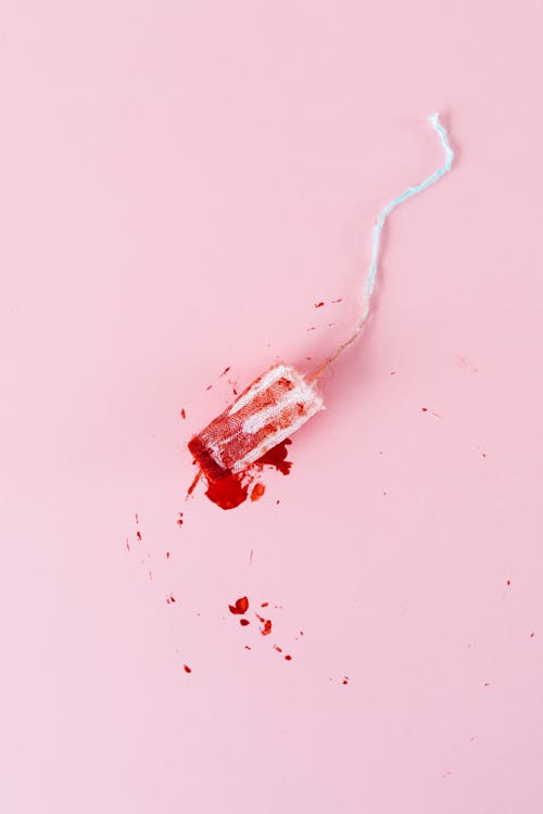 Flatlay of a Tampon with Blood