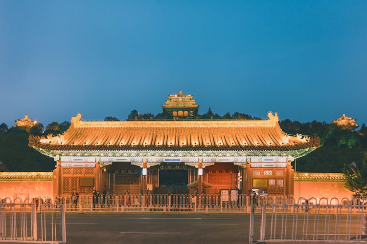 Ornamented Building In China At Night