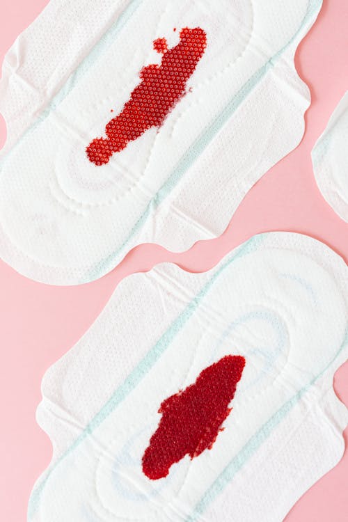 Overhead Shot of a Blood Stained Sanitary Napkins