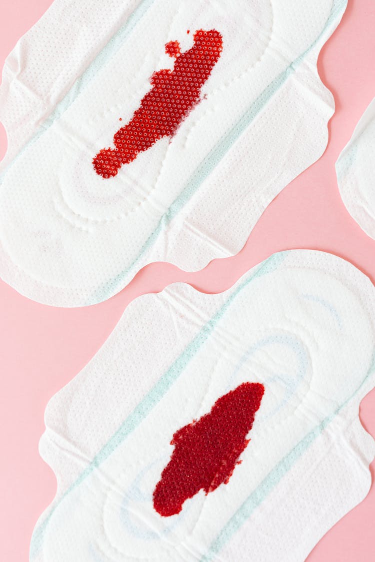 Overhead Shot Of A Blood Stained Sanitary Napkins