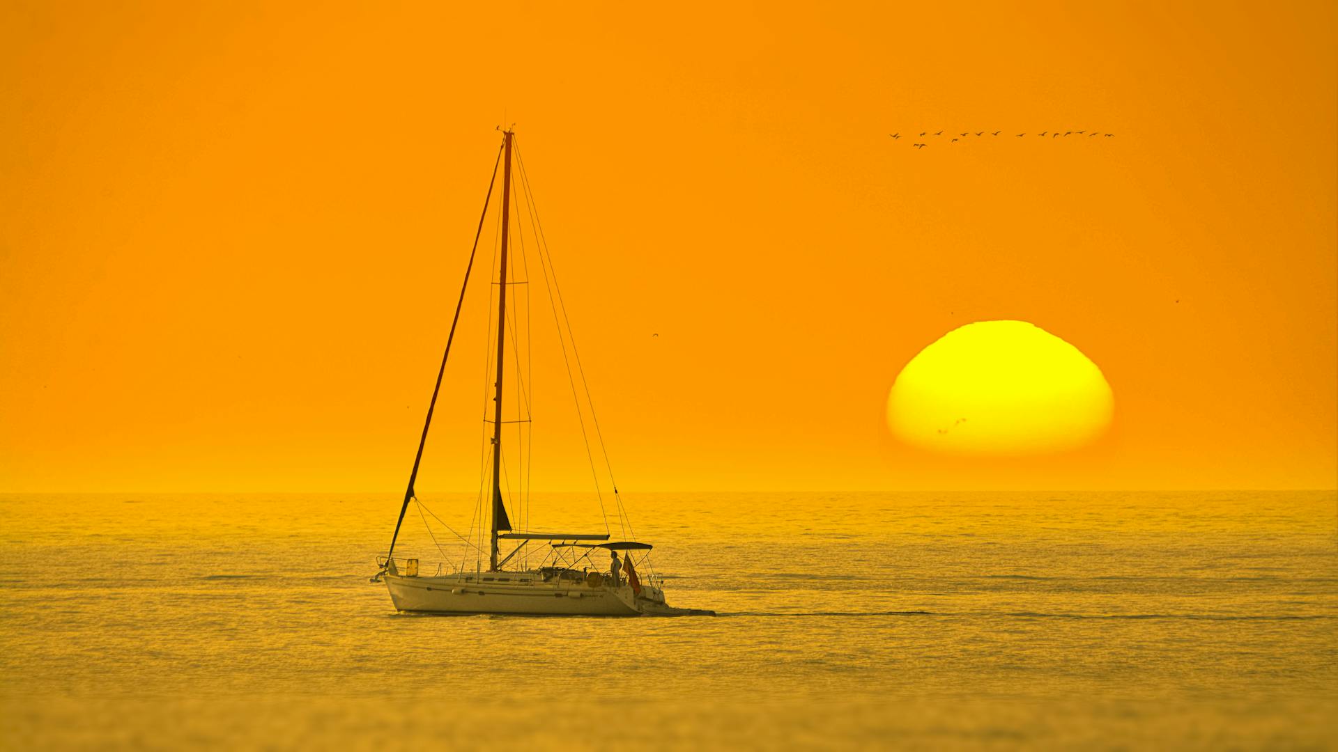 White Boat In The Middle Of The Sea During Sunset